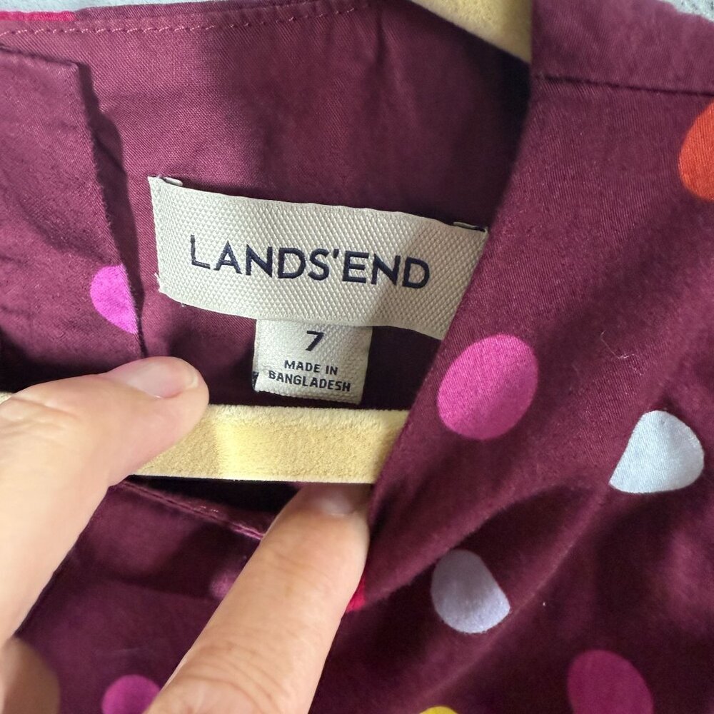 Lands' End Girls Polka Dot Short Sleeve Dress Size 7 Maroon Zip Up Back 100% Cot - Picture 8 of 10